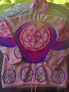 Sacred Geometry Hoodie-Imported-Hand Made Alpaca Wool Feel-Vegan Cruelty Free